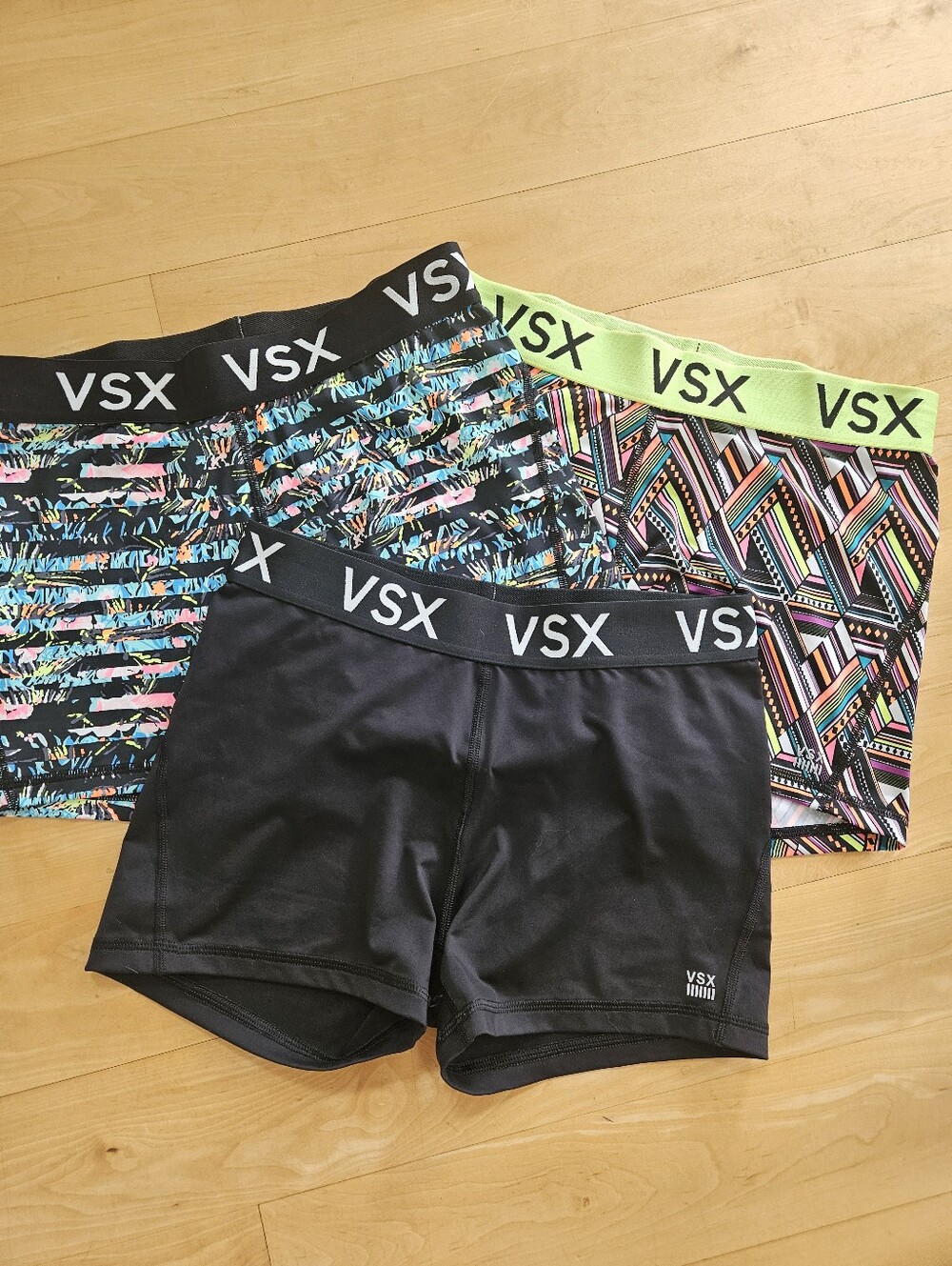 Victorias Secret  Black Boyshort with Neon Multi Print and Geometric Pairs